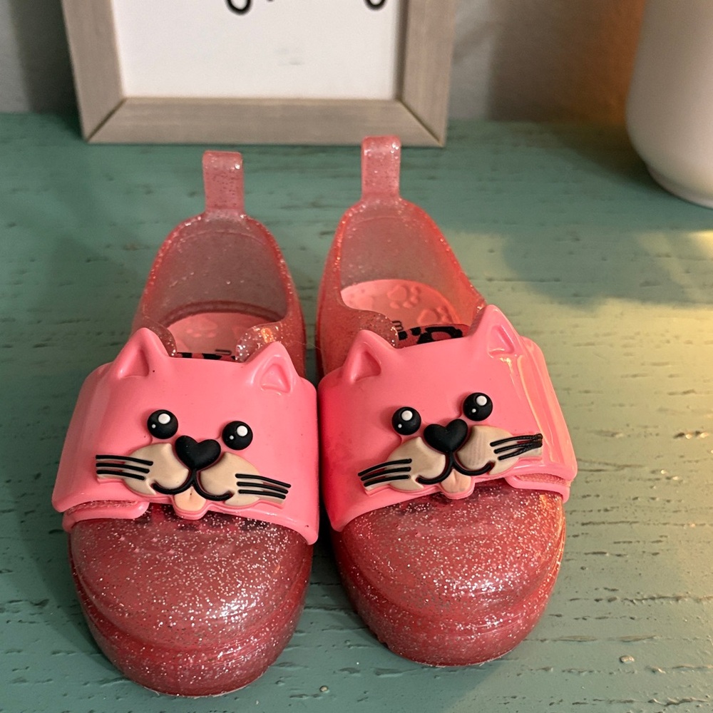 Pink Glitter Mini Melissa Cat Kids Shoes SZ 6 baby box 27